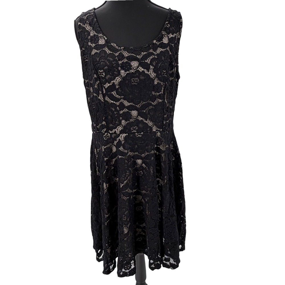 Libian Black Floral Lace Fit Flare Dress size L Sleeveless Gothic fairy grunge‎